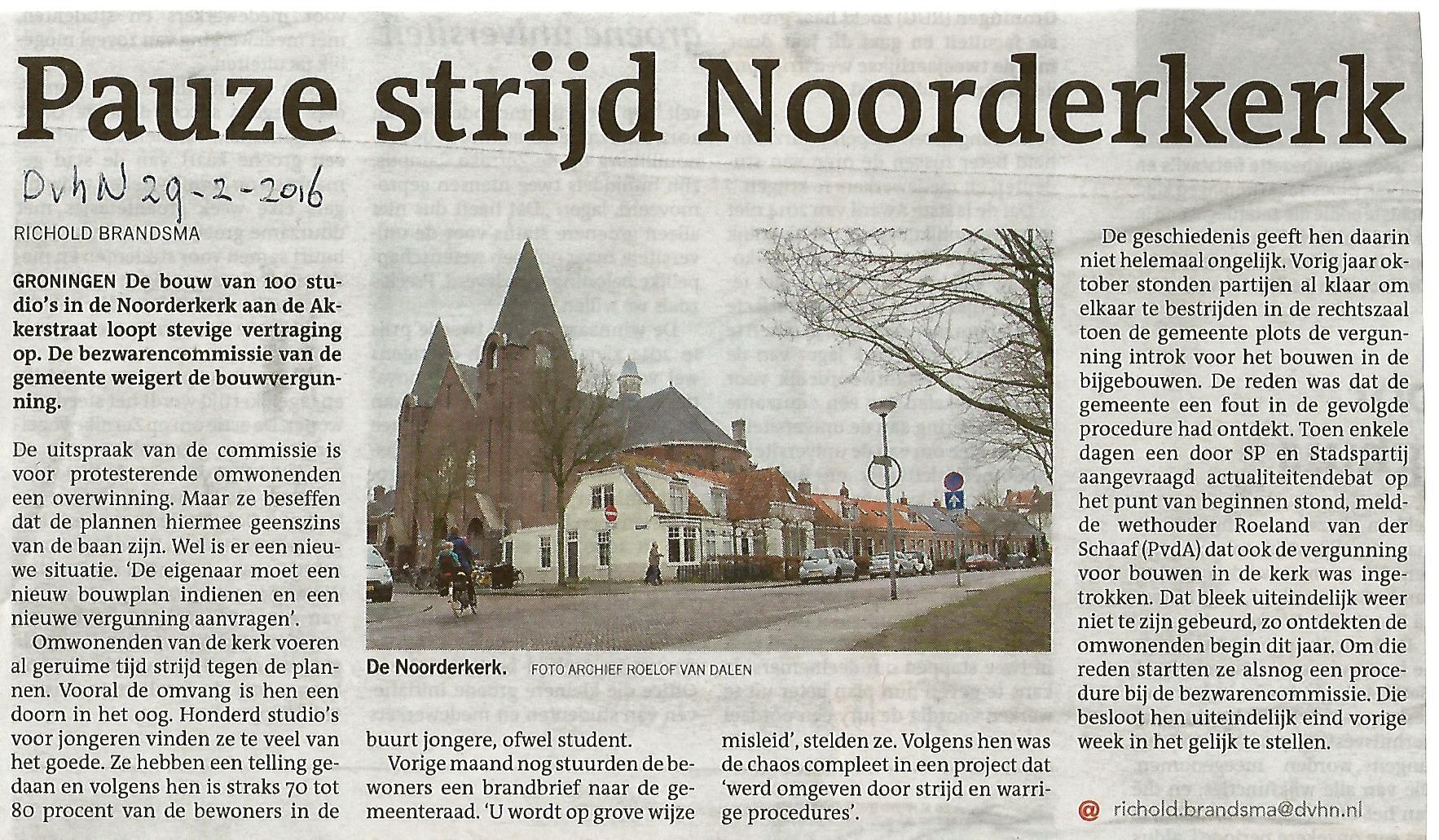 Pauze strijd Noorderkerk (DvhN)