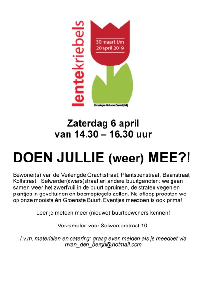 Zaterdag 6 april weer Lentekriebels in (deel van) de buurt