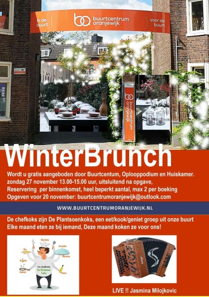 Zondag 27 november gratis brunch Buurtcentrum met De plantsoenkoks als chefkoks