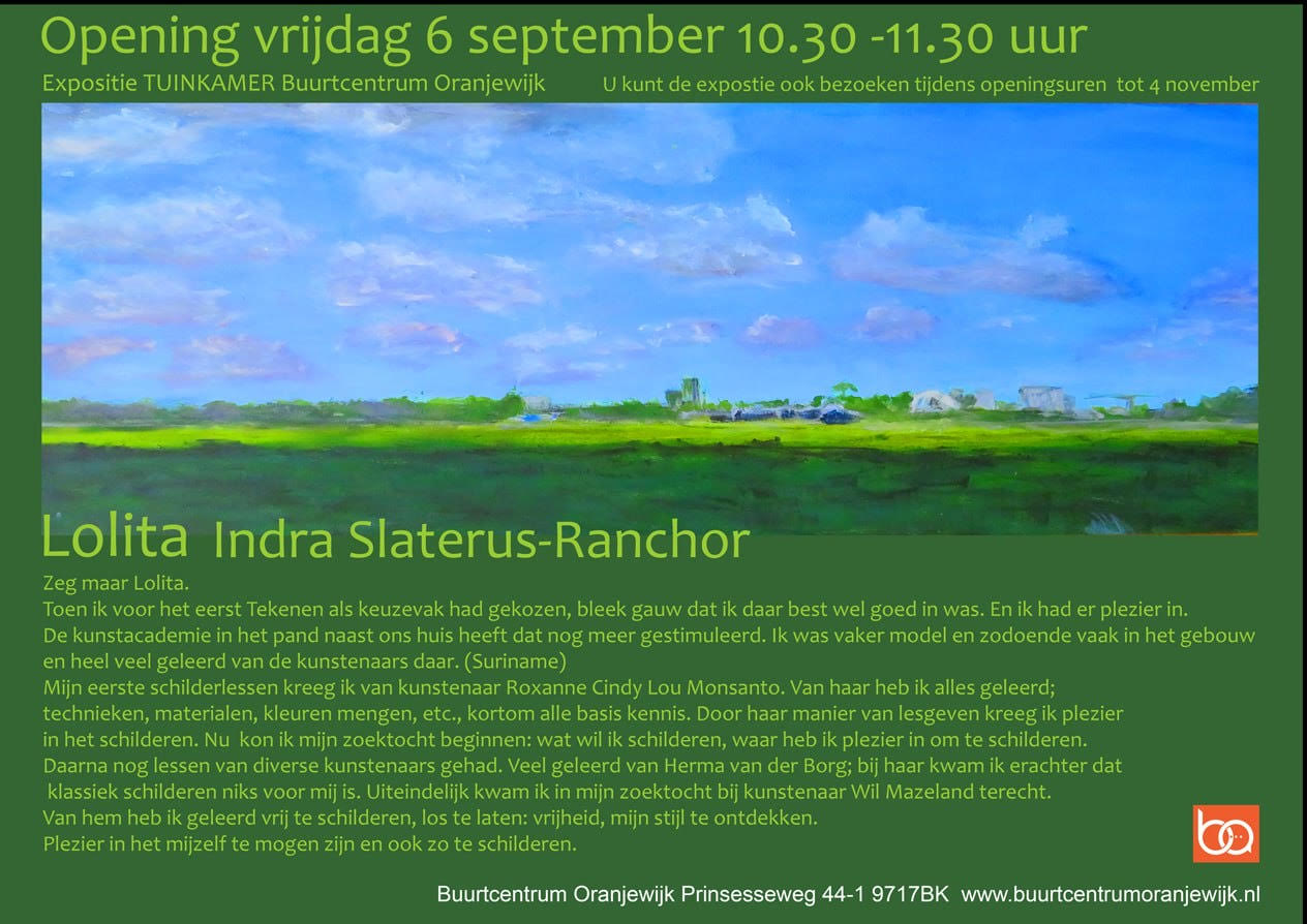 Nieuwe expositie vrijdag 6 september in buurtcentrum Oranjewijk